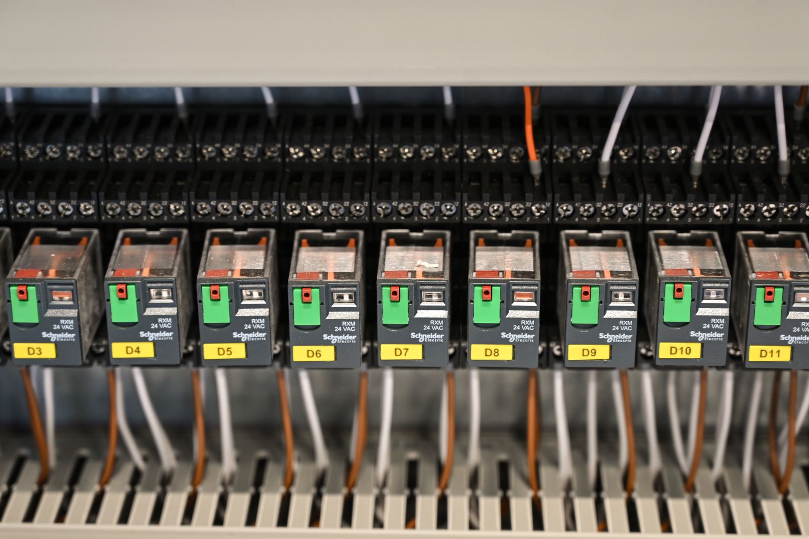 Industrial control panel with wired relays