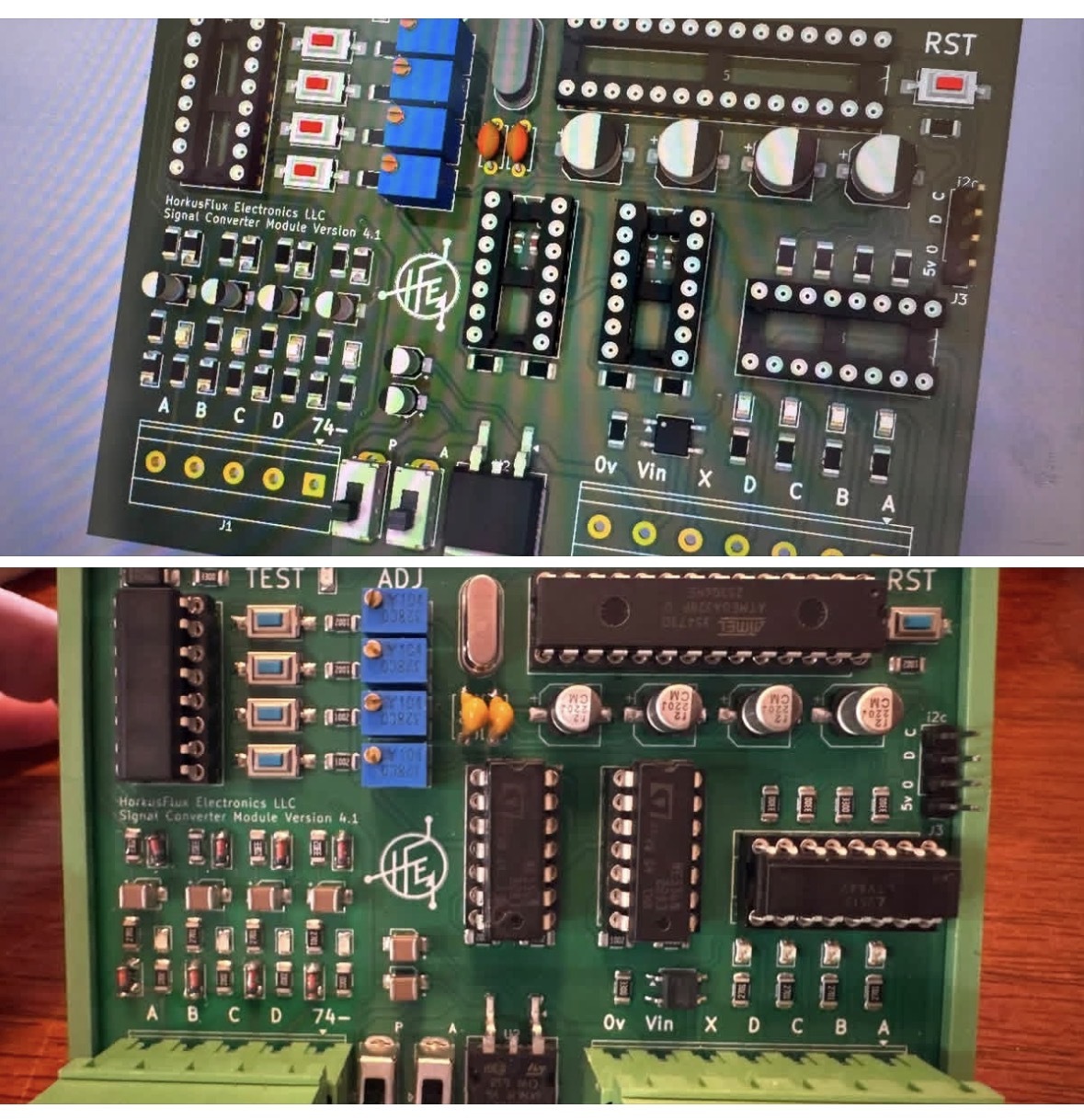 CAD design and completed HorkusFlux custom circuit board