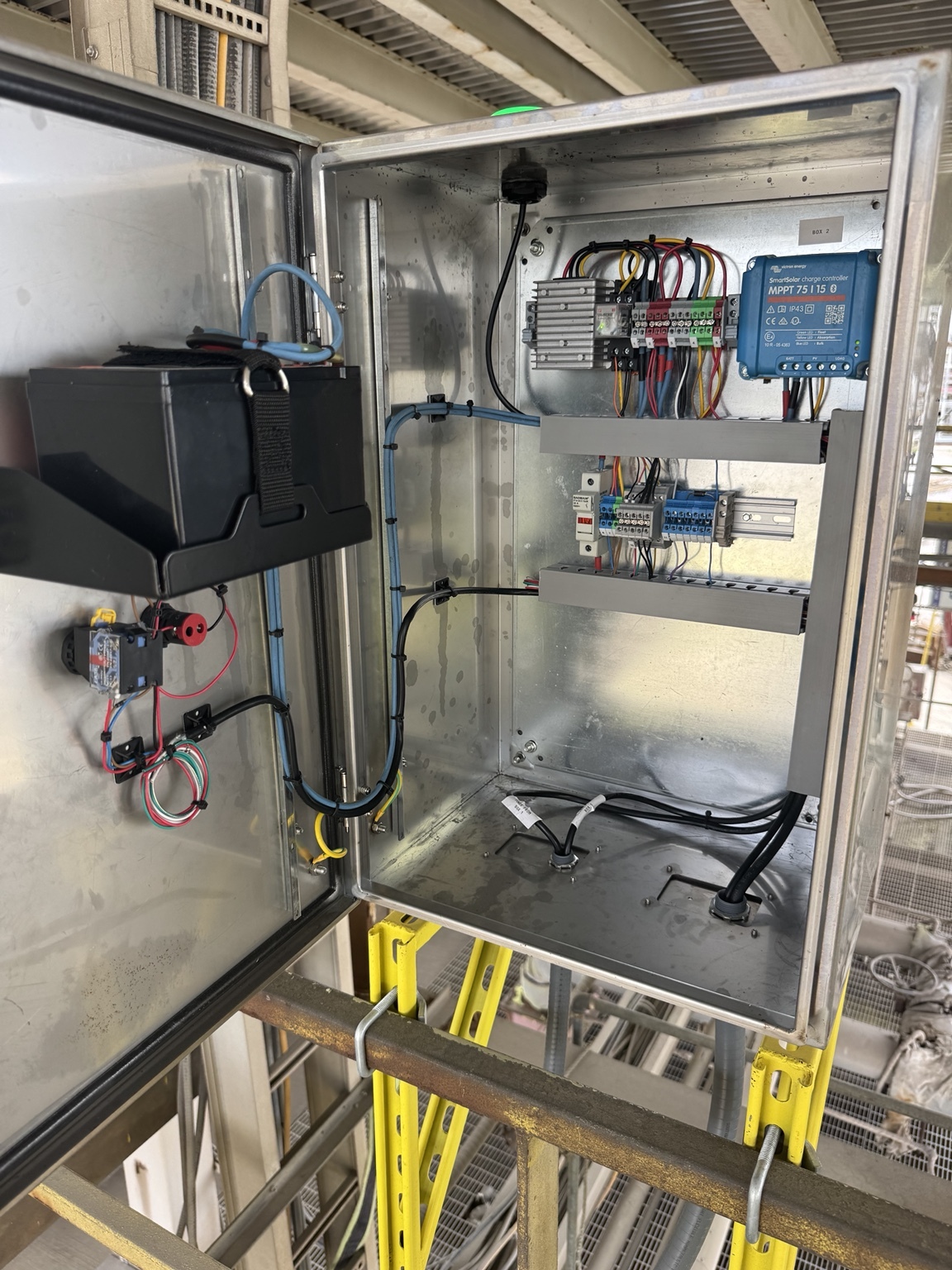 Battery-backed industrial control enclosure with solar charge controller