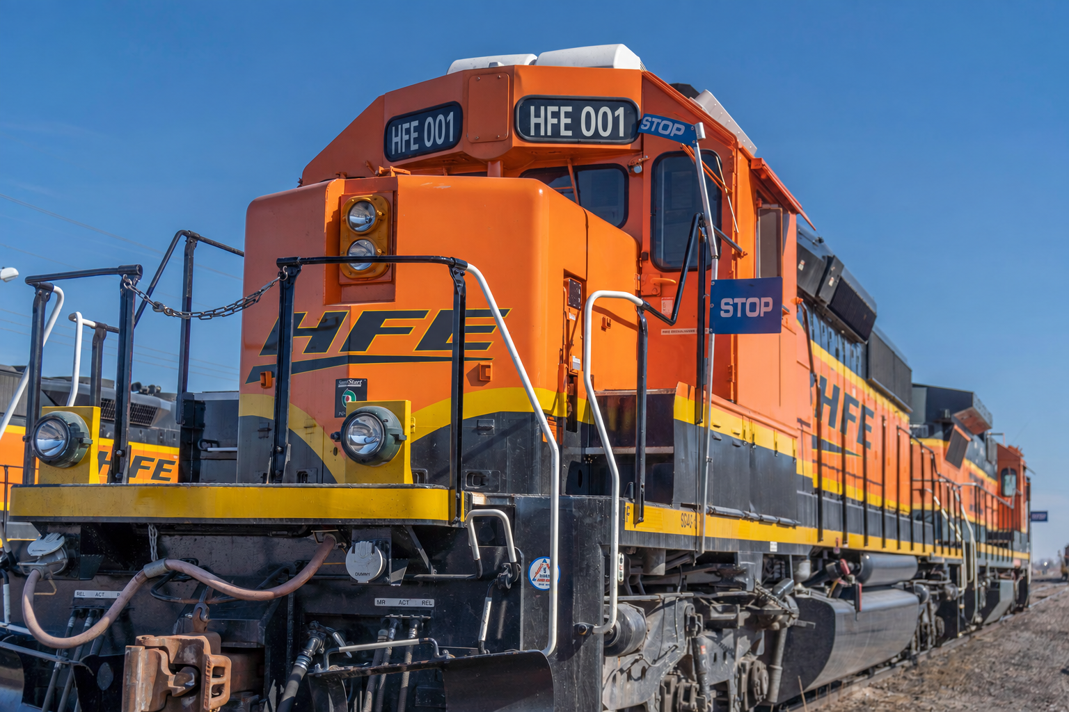 HFE 001 diesel freight locomotive photographed on railway tracks